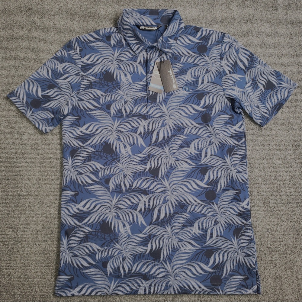 NEW Travis Mathew Polo Shirt Mens Small Estate Blue Mountain Down Golf
